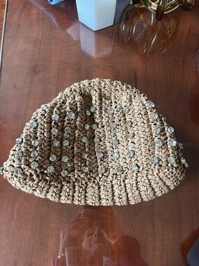 Urban Expressions Tan Crochet Clutch with Crystal Accents